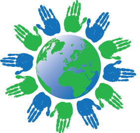 Helping Children Worldwide globe and hands icon