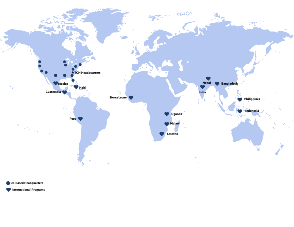 a map of the world with pins marking locations of local program providers